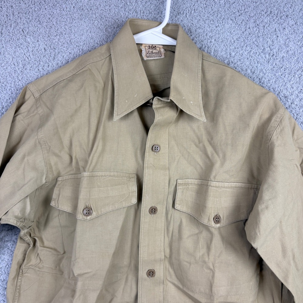 True Vintage Elbeco Poplin Shirt Mens Small Tan 50s Military Sanforized Khaki - Picture 2 of 7